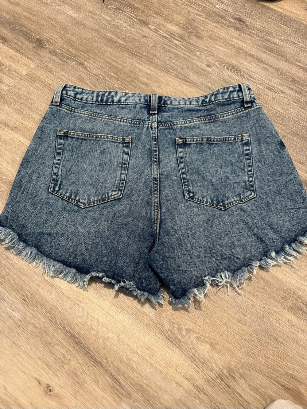 Wild Fable high-rise denim shorts w/ distressed acid wash finish &raw,frayed hem
